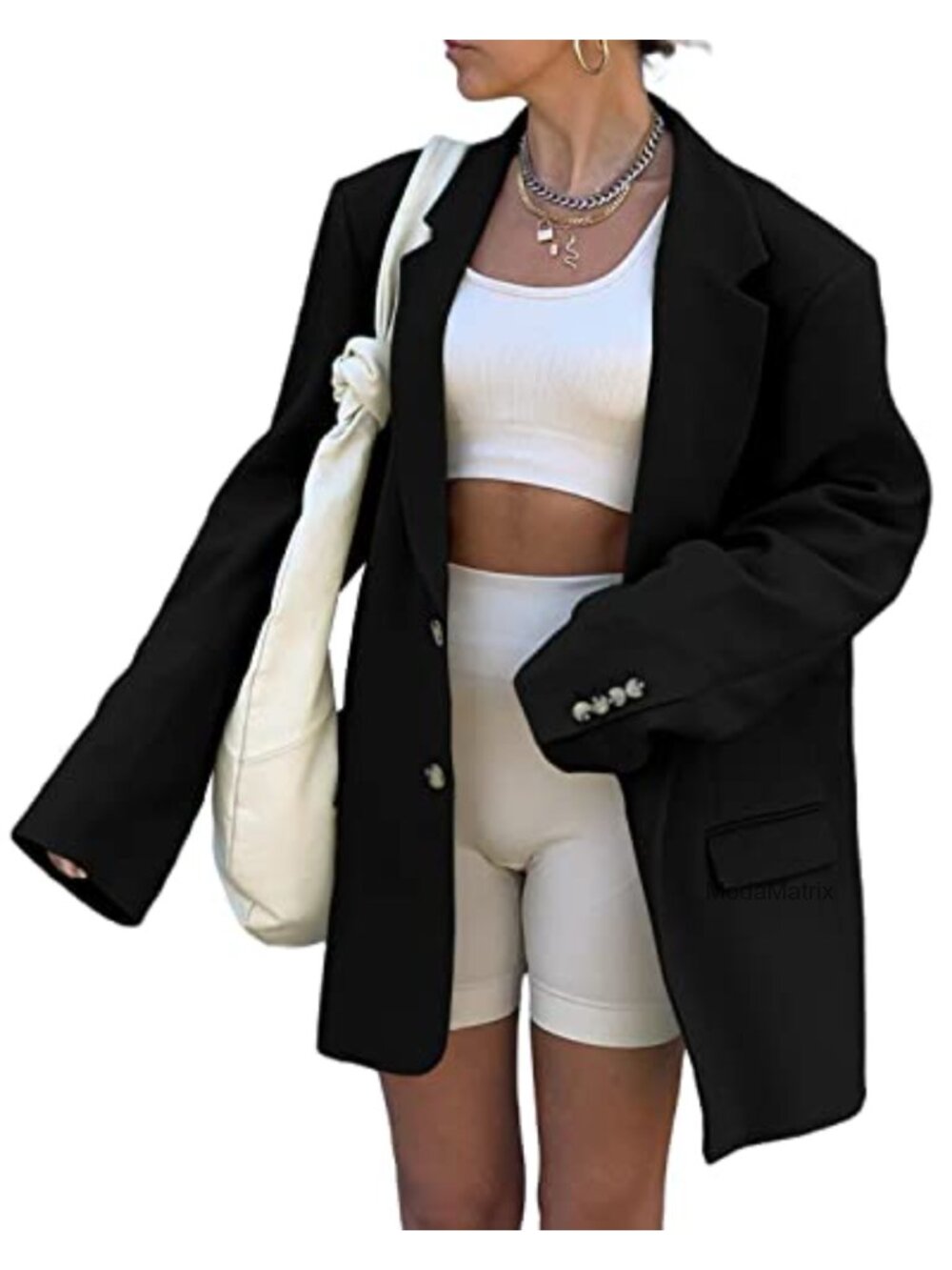 Oversized Blazer Women Lapel Open Front Work Jacket Polyester Spandex